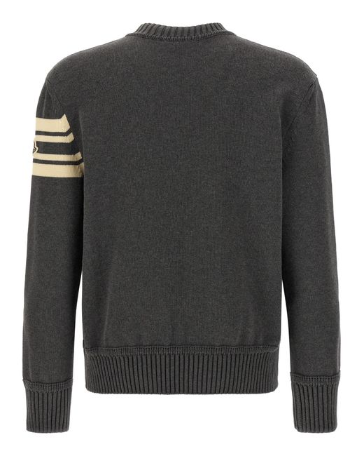 Moncler Gray Logo-Embroidered Striped-Sleeve Sweater for men