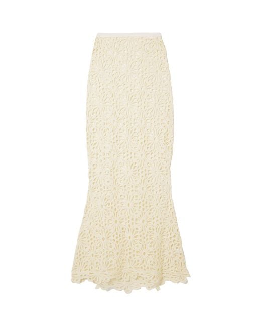 Norma Kamali White Obie Floral-Lace Maxi Skirt