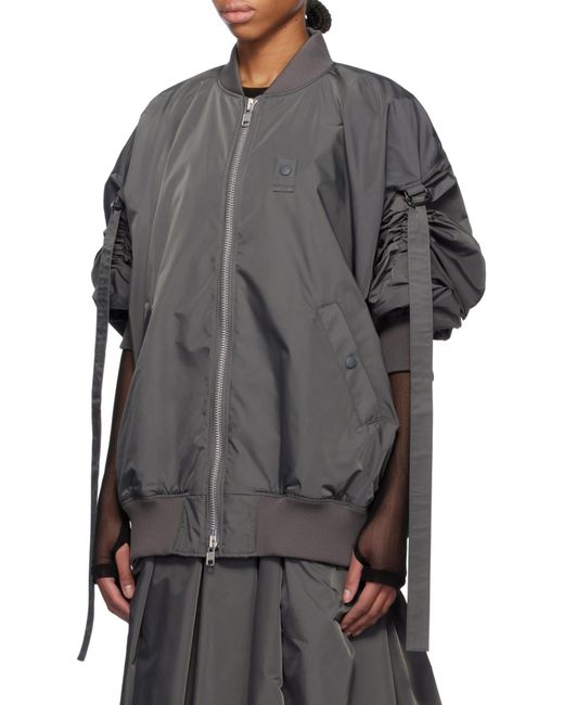 Yohji Yamamoto Gray Logo-Patch Bomber Jacket