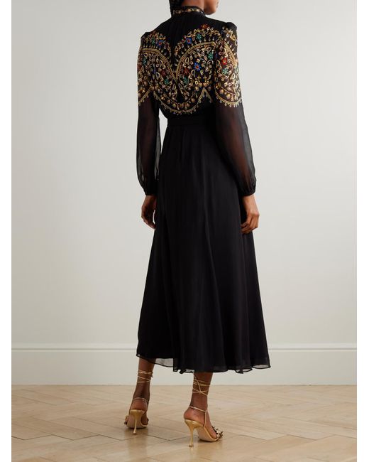 Saloni Black Jacqui-B Lace-Up Printed Midi Dress