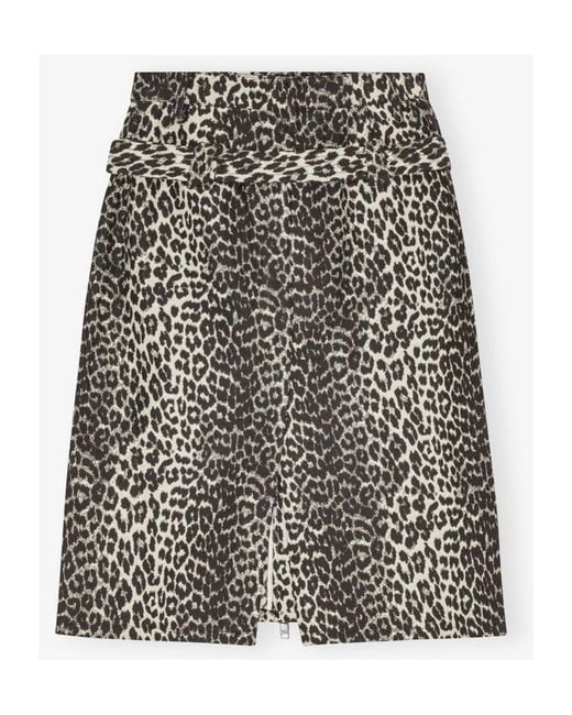 Ganni Multicolor Leopard Cotton Tweed Midi Skirt