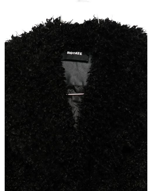 ROTATE BIRGER CHRISTENSEN Black Long-Sleeves Faux-Fur Coat