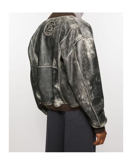 Acne Gray Logo Embossed Faded Leather Jacket for men