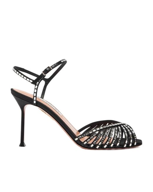 Aquazzura Black Hold Me Crystal 85 Embellished Satin Sandals