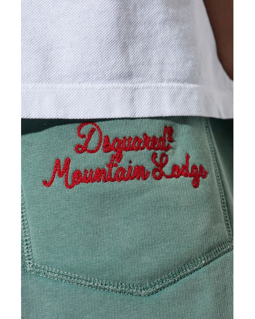 DSquared² Green Logo Embroidered Sweat Shorts for men