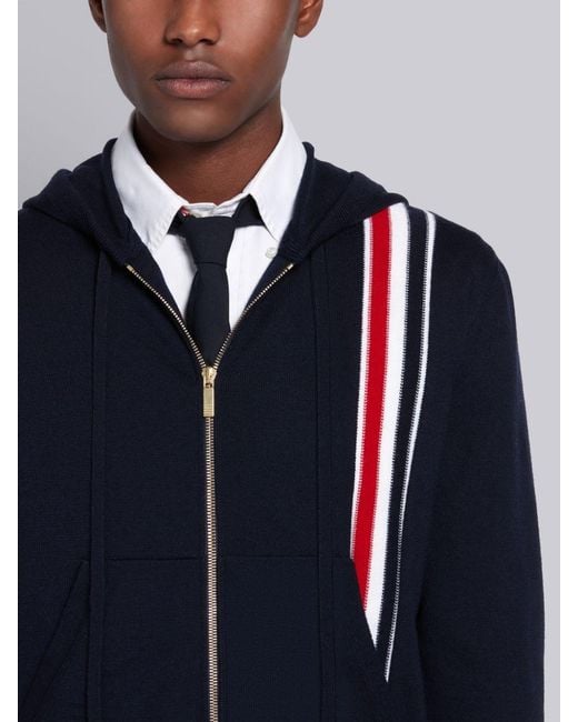 Thom Browne Blue Intarsia Stripe Hoodie for men