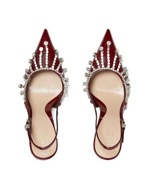 Gucci Pink High-Heeled Sandals Decorated With Crystal Chain