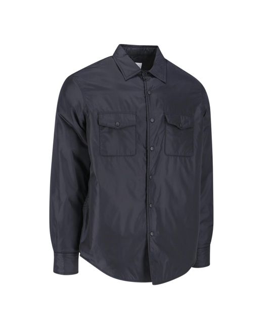 Aspesi Blue Button-Up Shirt Jacket With Chest Pockets for men