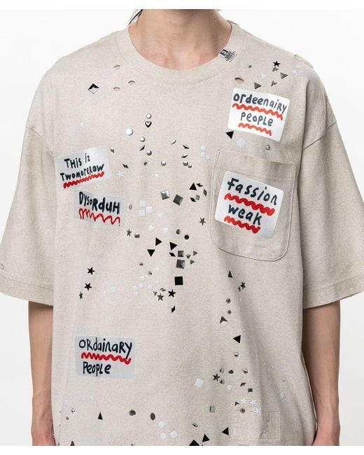 Maison Mihara Yasuhiro White Embellished Sticker T-Shirt for men
