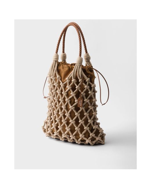 Prada Brown Cotton Cord Macramé Tote Bag for men