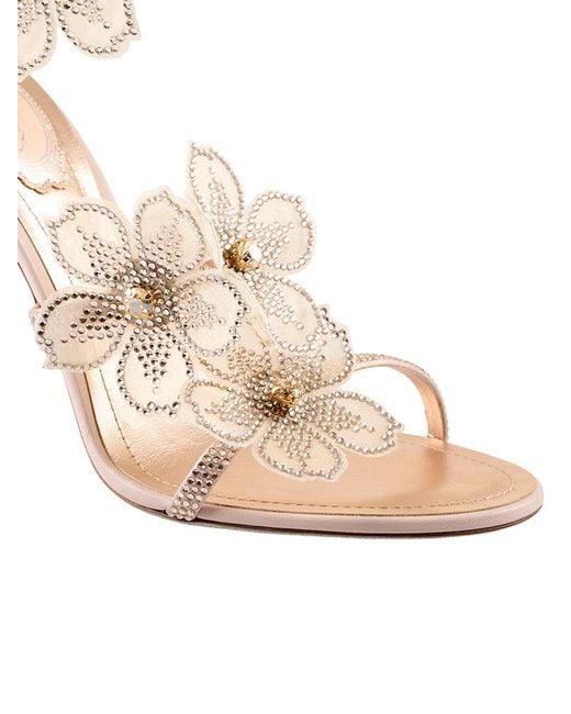 Rene Caovilla Metallic René Caovilla Peach Flower Embellished Sandals