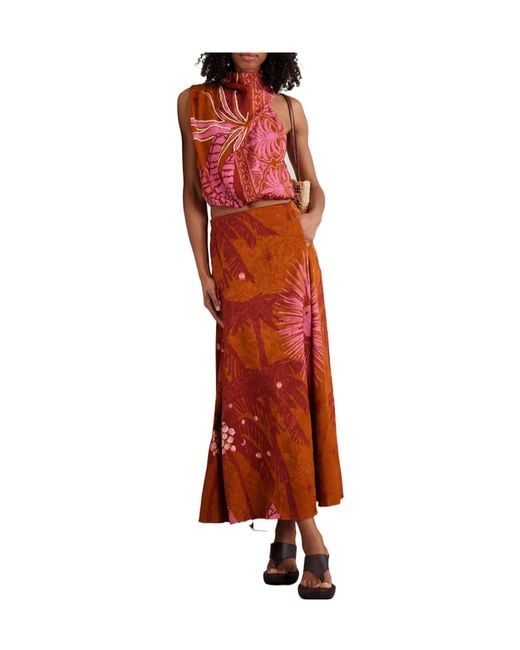 Johanna Ortiz Red Cropped Draped Jacquard Top