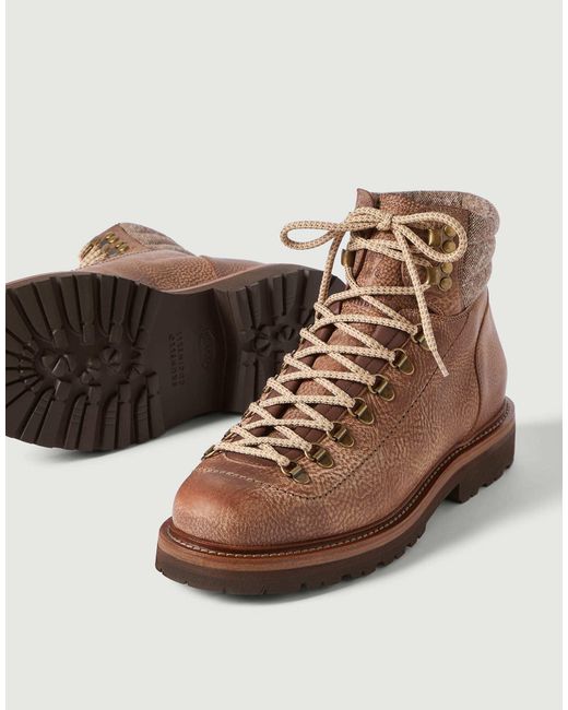 Brunello Cucinelli Brown Lace-Up Ankle Boots for men