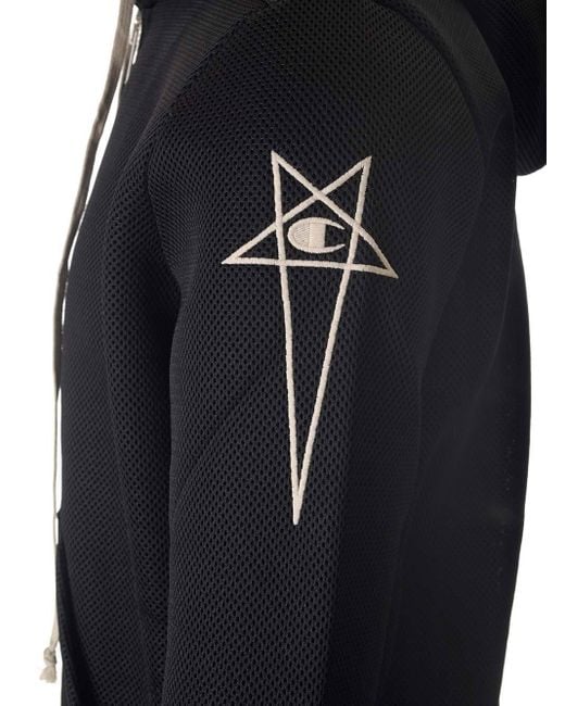 Rick Owens Black X Champion Logo-Embroidered Zipped Mesh Jacket for men