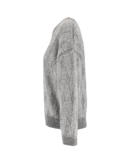 Peserico Gray Knitting A Geometric-Patterned Sweater