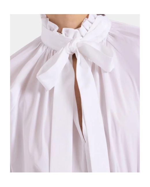 LaDoubleJ White Tie-Neck Cotton Blouse