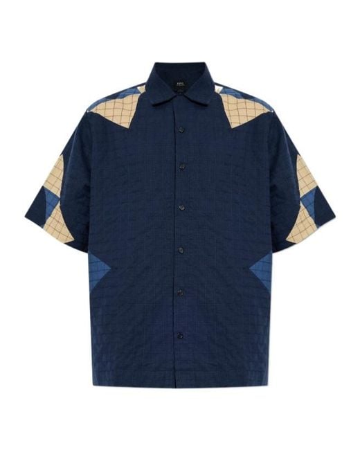 A.P.C. Blue Patchwork Short Sleeve Shirt for men