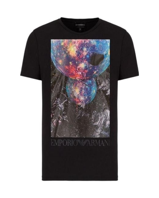 Emporio Armani Black Graphic-Print Cotton T-Shirt for men