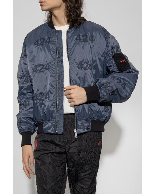 424 Blue 424 Reversible Emblem Bomber Jacket for men