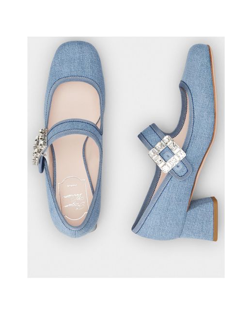 Roger Vivier Blue Très Vivier Strass Buckle Babies Pumps