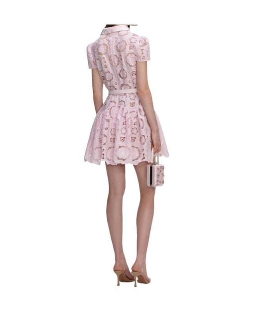 Self-Portrait Pink Floral Lace Mini Dress