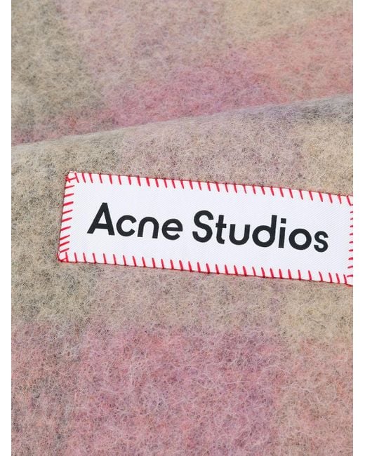 Acne Pink Logo Patch Checked Scarf for men