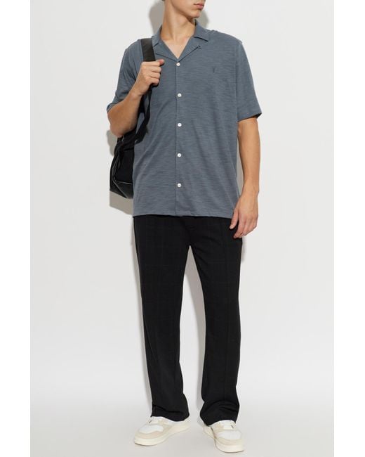 AllSaints Blue Robson Camp-Collar Shirt for men