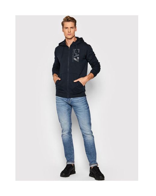 EA7 Blue Midnight Logo With Hat Casual Coat for men