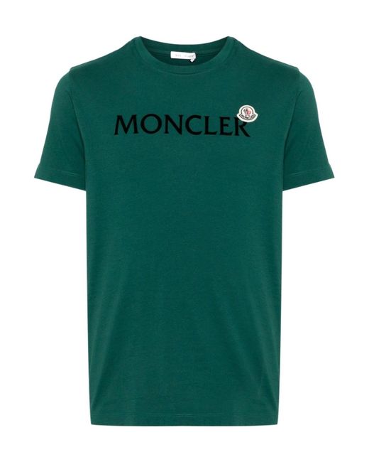 Moncler Green Logo Printed Crewneck T-Shirt for men