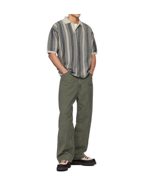 Nanamica Gray Stripe-Knit Polo Shirt for men