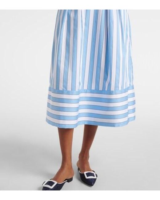 Rebecca Vallance Blue Nilah Striped Belted Cotton Midi Dress
