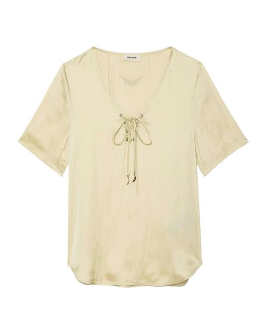 Zadig & Voltaire Natural Terzo Lace-Up Short-Sleeved Top
