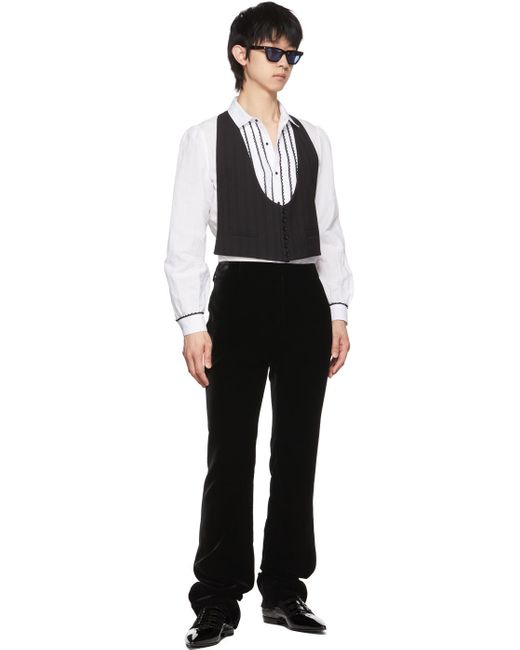 Saint Laurent White Contrasting Lace-Detail Shirt for men