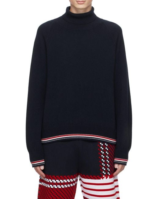 Thom Browne Blue High Neck Knitted Sweater for men