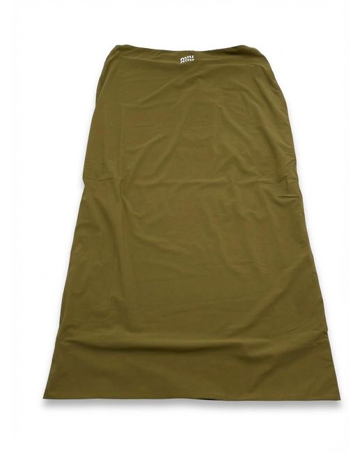 Miu Miu Green Rubberized-Logo Midi Skirt