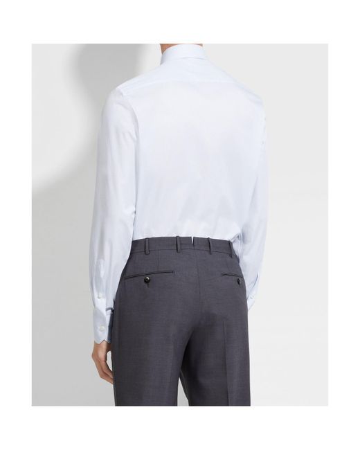 Zegna White Light And Micro-Striped Trecapi Cotton Shirt for men