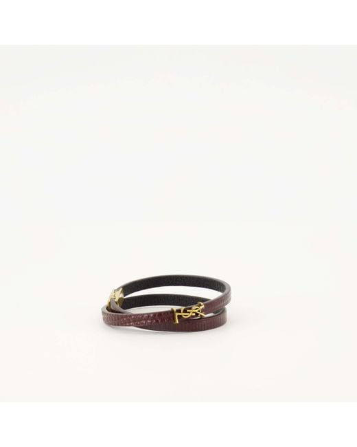 Saint Laurent White Thin Double-Wrap Embossed Bracelet