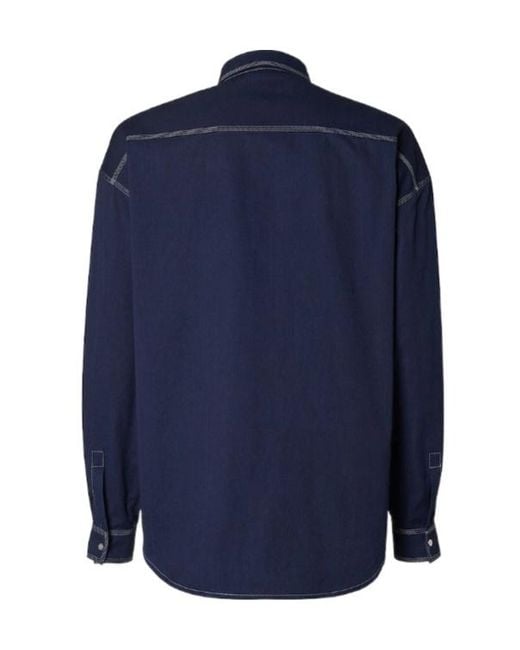 Fendi Blue Logo Embroidered Long-Sleeved Shirt for men