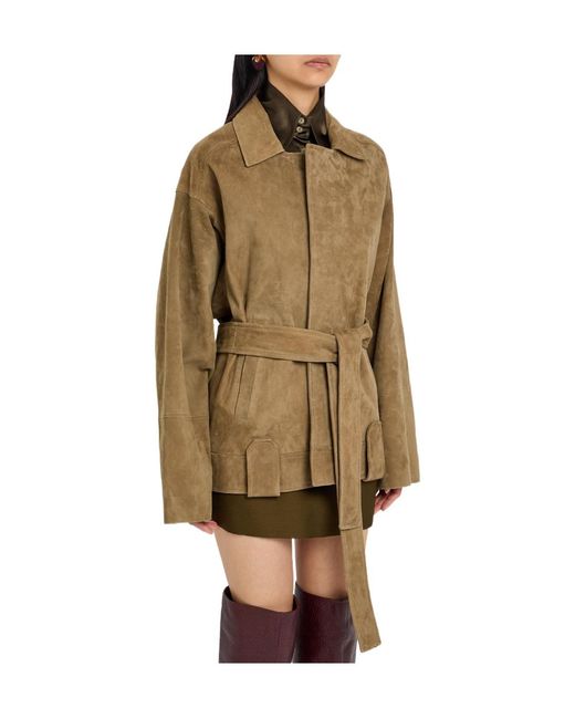 Khaite Natural Belted Suede Jacket