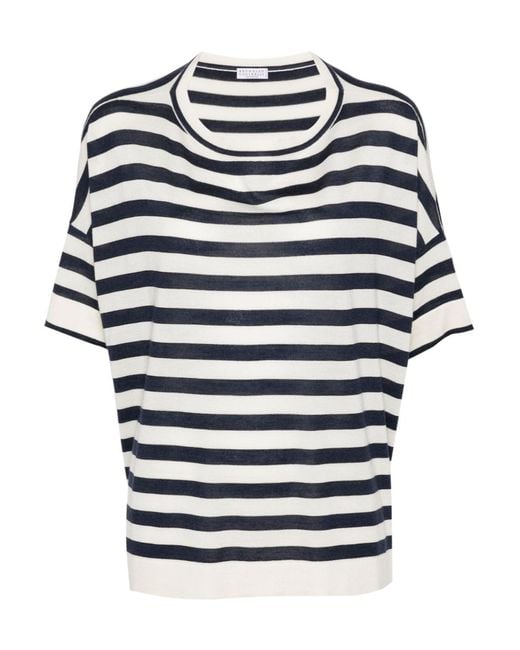 Brunello Cucinelli Blue Monili-Detail Knitted Top