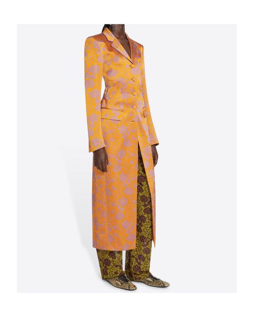 Dries Van Noten Orange Jacquard Single-Breasted Coat