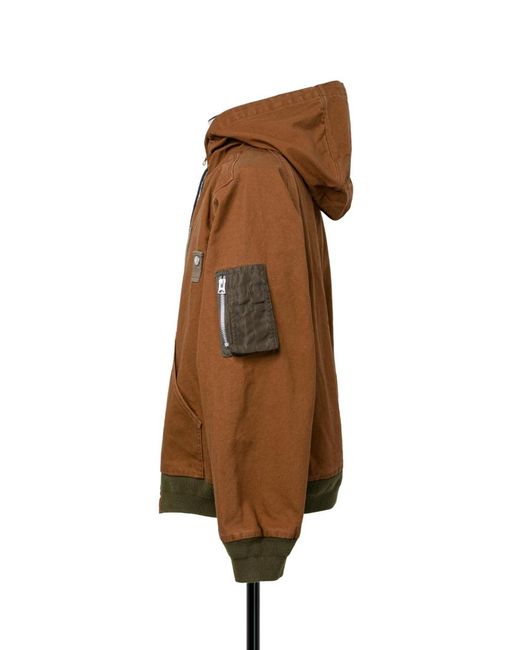 Sacai Brown X Carhartt Wip Logo Patch Zip-Up Hooded Bomber Jacket for men