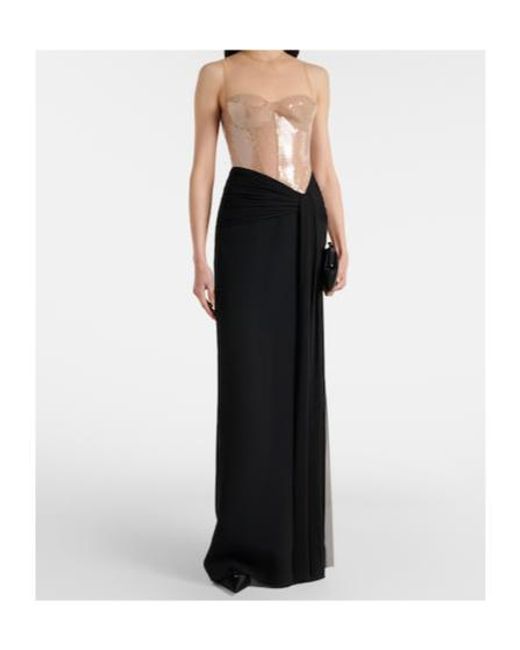 David Koma Black Sequined Paneled Bustier Gown