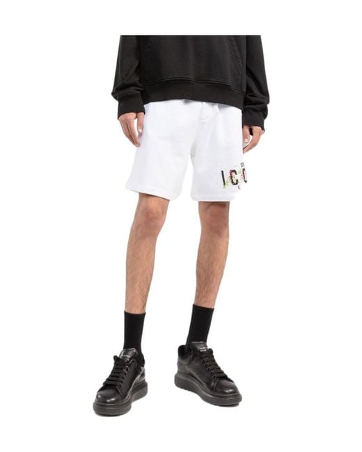 DSquared² White Icon Cotton Track Shorts for men