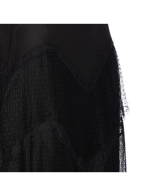 Twinset Black Pleated Tiered Midi Skirt