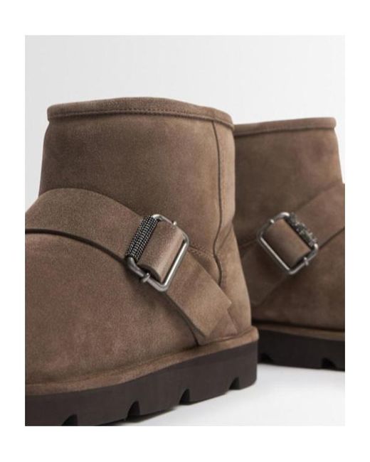 Brunello Cucinelli Brown Suede Shearling Ankle Boots