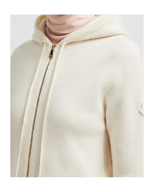 Moncler White Zip-Up Hooded Knit Cardigan