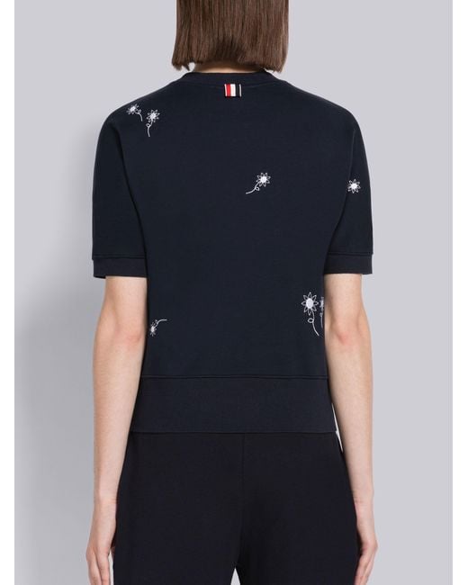 Thom Browne Blue Floral Embroidery T-Shirt