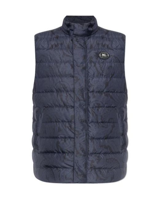 Etro Blue Padded Vest With Logo for men