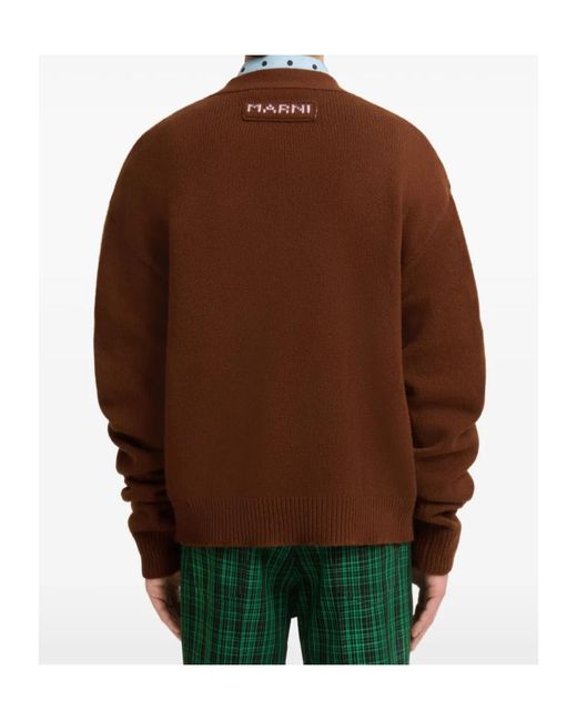 Marni Brown Embroidered Wool Cardigan for men
